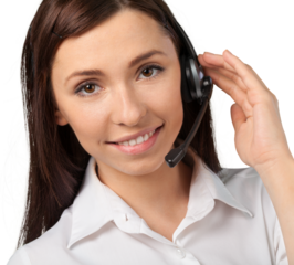 Close-up portrait of Young businesswoman in headset  isolated on white background