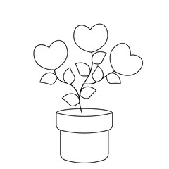 Flower Heart with leaf in flowerpot in black and white