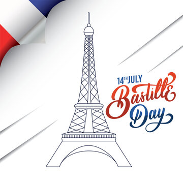 Colored bastille day template with landmark and french flag Vector