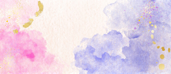 Dusty rose, blue and golden marble geode frame. Pink watercolor fluid painting vector design greeting card for wedding invitation, baby shower. Editable