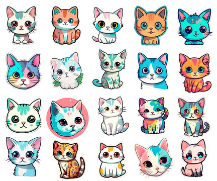 set of funny cartoon cats stickers