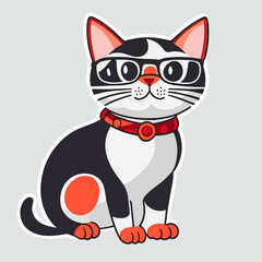 one cat de set of cats, logo, cartoon, glasses