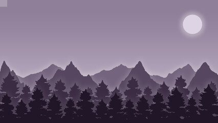 Dark Purple Mountain Outline Tree Tops Abstract Image Background