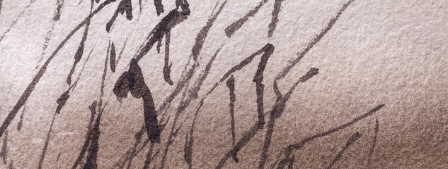 Abstract art background brown colors. Watercolor painting on canvas with beige soft gradient. Line pattern