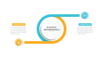 Modern infographic template. Creative circle element design with marketing icons. Business concept with 2 options, steps, sections.