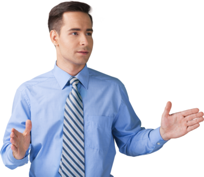 Businessman gesturing on the white background