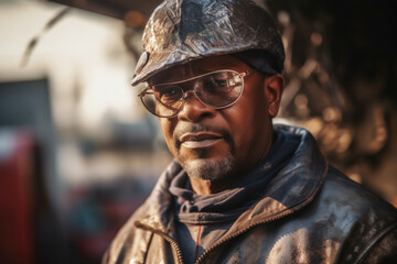 In a bustling factory, a 47-year-old Afro-American man, donned in protective gear, wielded his ironworking prowess, his skilled hands forging the backbone of progress. Generative AI