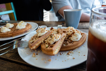 delicious waffle on a dish
