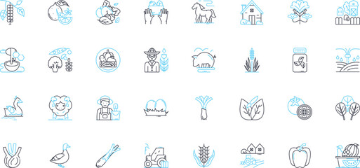 Agroecology farming linear icons set. Sustainability, Diversity, Soil, Permaculture, Regeneration, Ecosystem, Organic line vector and concept signs. Compost,Crop rotation,Biodiversity outline