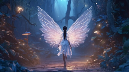 fairy with big pink butterfly wings. generative ai