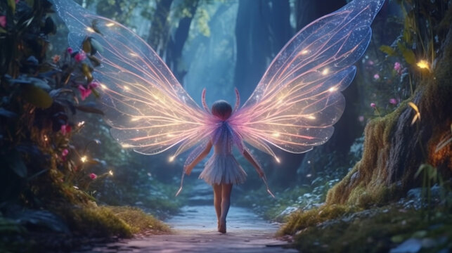 cute fairy with butterfly wings. generative ai