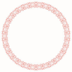 Oriental vector round frame with arabesques and floral elements. Floral round pink and white border with vintage pattern