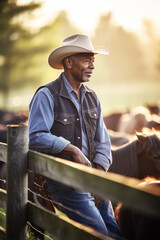 Leaning on a fence, a 40-year-old mixed-race man surveyed his flock, his cowboy spirit resonating with the land, the harmony of nature echoing in his soul. Generative AI