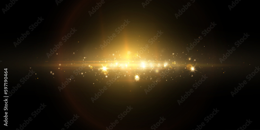 Aufkleber bright light effect with rays and glare shines with golden light for vector illustration.