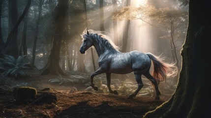 Mythical and magical unicorn. AI generated