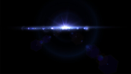 Bright light effect with rays and highlights shines with blue light.