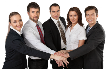 a group of professionals with hands together