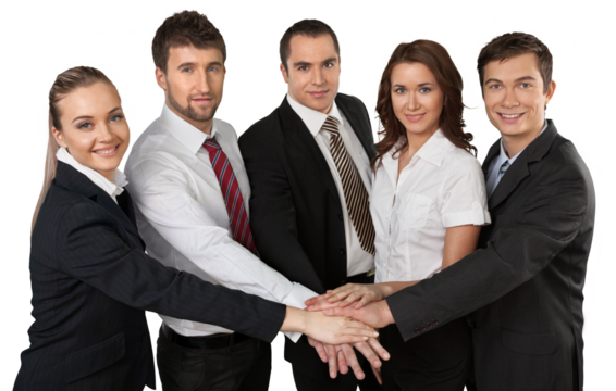 a group of professionals with hands together