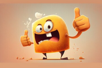 Funny bread character with thumbs up gesture