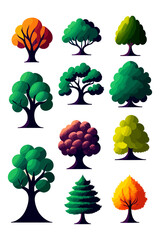 Set of tree icons isolated on transparent background vector 2
