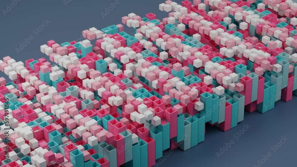 Poster loop animation of 3d geometric objects and their movements. abstract background of many square pipes
