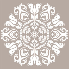 Elegant round white vintage vector ornament in classic style. Abstract traditional ornament with oriental elements. Classic vintage pattern