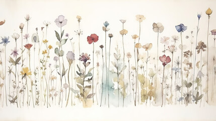 Wild flowers - bontanical watercolor painting - generative AI