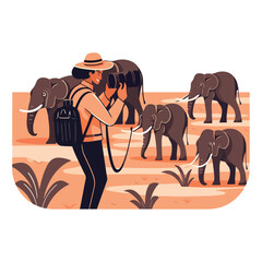 Tourist woman watching elephants