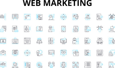 Web marketing linear icons set. SEO, PPC, Content, Analytics, Social, Strategy, Conversion vector symbols and line concept signs. Branding,Email,Mobile illustration