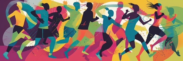 Colorful image of diverse people engaging in physical activity, highlighting the importance of exercise for overall health, concept of Physical fitness benefits, created with Generative AI technology