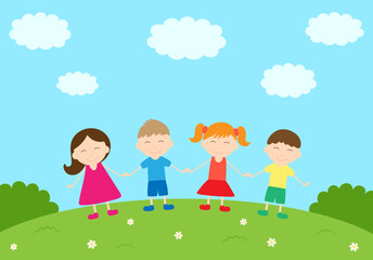Obraz na płótnie Canvas Banner template Happy Children's Day cute kids cartoon vector illustration
