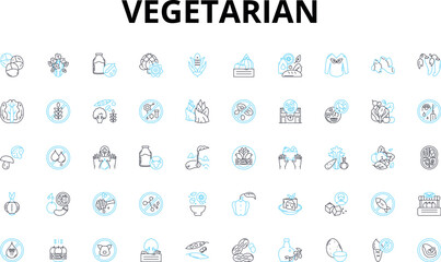 Vegetarian linear icons set. Plant-based, Vegan, Meatless, Herbal, Sustainable, Organic, Healthy vector symbols and line concept signs. Nutritious,Tasty,Wholesome illustration