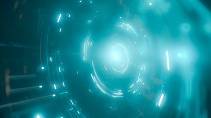 Obraz premium Blured background of a Hologram portal. Futuristic portal. Teleport podium with hologram effect. High tech futuristic technology design. Sci-fi technology and robotics. Ai Generative
