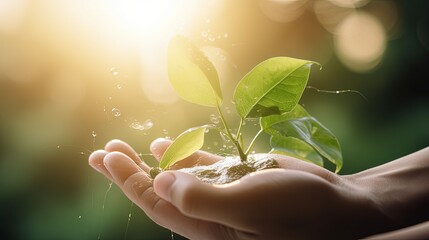 Green Sprout Held in Hand. Generative AI 