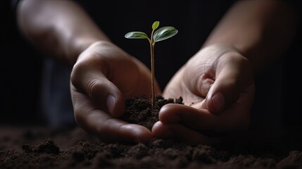 Fresh Beginnings: Green Sprout in Hand. Generative AI 