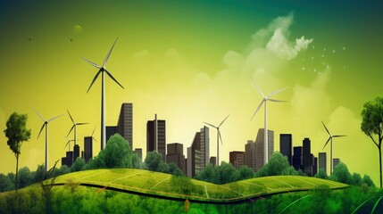 Windmills in Urban Landscape. Generative AI