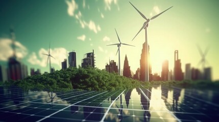 Windmills in Urban Landscape. Generative AI