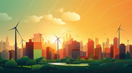 Windmills in Urban Landscape. Generative AI