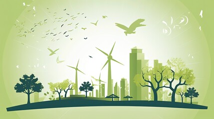 Windmills in Urban Landscape. Generative AI