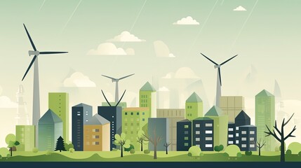 Windmills in Urban Landscape. Generative AI