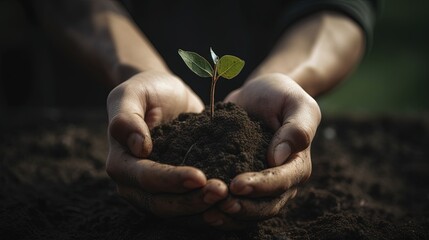 Fresh Beginnings: Green Sprout in Hand. Generative AI 