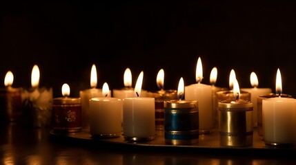 Soft glow of Hanukkah candles. AI generated