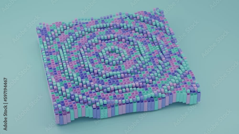 Poster abstract 3d animation. loop animation of a set of square pipes and cubes mutually moving along a ver