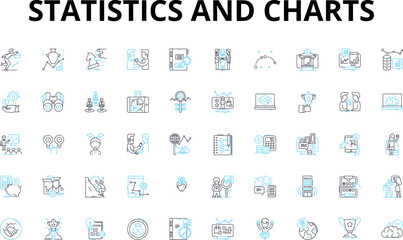 Statistics and charts linear icons set. Data, Graphs, Trends, Variance, Correlation, Standard deviation, Scatterplot vector symbols and line concept signs. Bell curve,Histogram,Frequency illustration