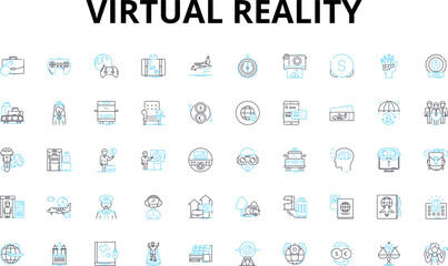 Virtual reality linear icons set. Immersive, Interactive, Simulated, Digital, Spatial, Sensational, Transformative vector symbols and line concept signs. Holistic,Futuristic,Realistic illustration