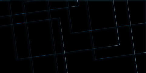 Abstract modern black background paper cut style with black and blue line Luxury concept, abstract luxury blue geometric random chaotic lines with many squares and triangles shape on black background