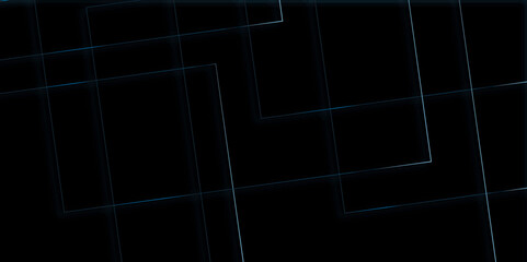 Abstract modern black background paper cut style with black and blue line Luxury concept, abstract luxury blue geometric random chaotic lines with many squares and triangles shape on black background