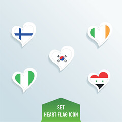 Set of different flags on heart shapes Vector