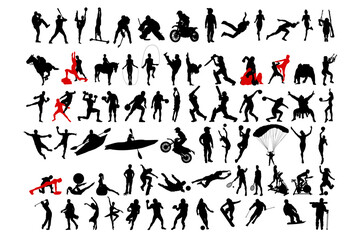 Fototapeta na wymiar Set of silhouettes of sports people