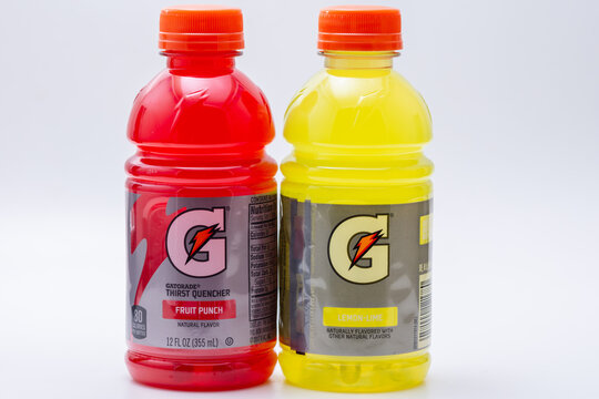 Corona, CA USA - December 12, 2018: Bottles of Gatorade beverage product fruit punch and lemon lime flavor.